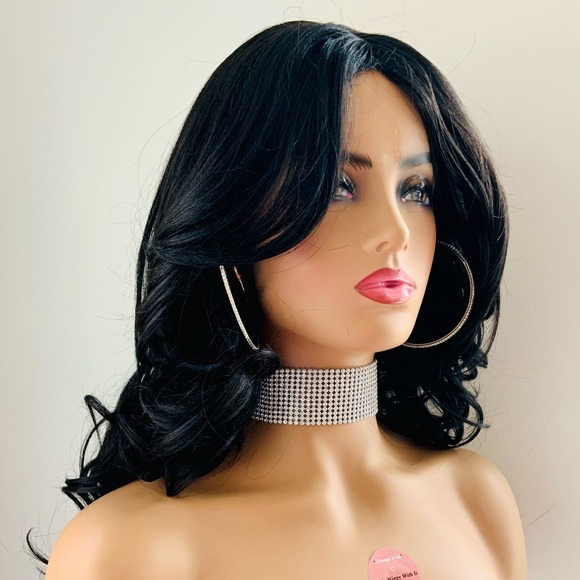 Effortless Style 22” Black Brown Premium Fiber Wig with Bangs - Picture 4 of 10